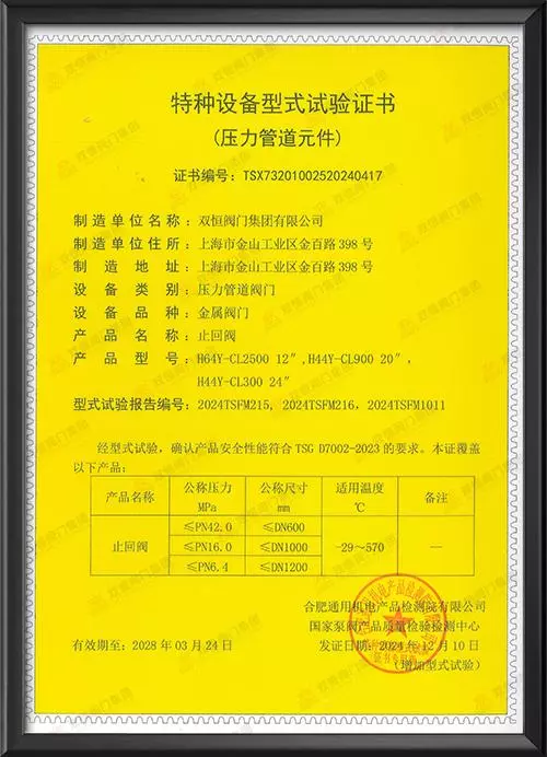 特种设备型式试验证书-止回阀